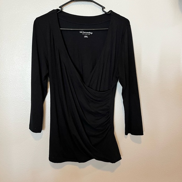 Soft Surroundings Black Faux Wrap V-Neck Top M - Picture 2 of 6
